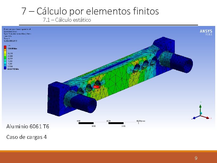 7 – Cálculo por elementos finitos 7. 1 – Cálculo estático Aluminio 6061 T