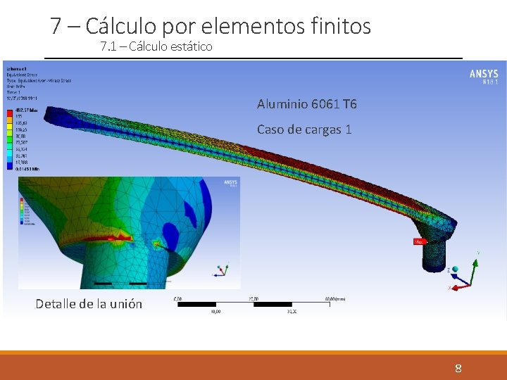 7 – Cálculo por elementos finitos 7. 1 – Cálculo estático Aluminio 6061 T