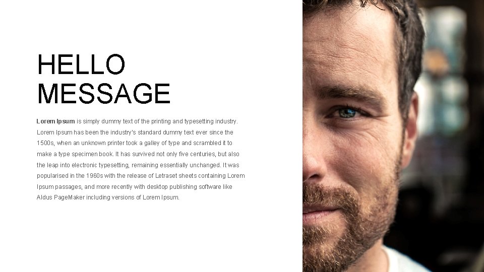 HELLO MESSAGE Lorem Ipsum is simply dummy text of the printing and typesetting industry.
