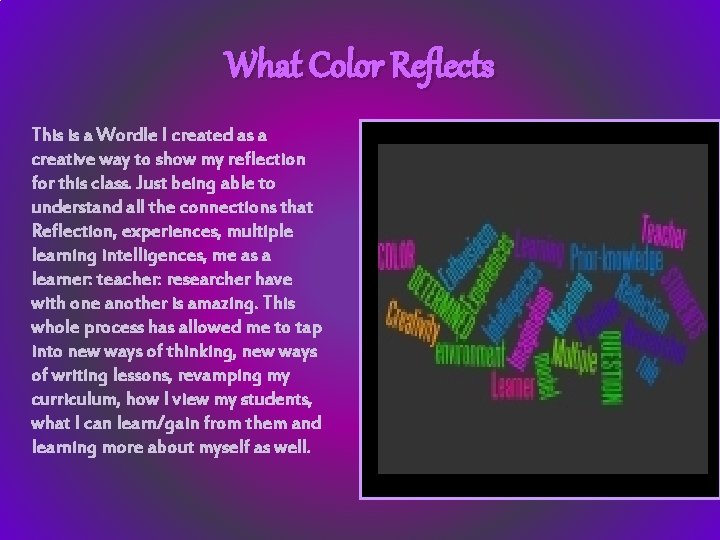 What Color Reflects This is a Wordle I created as a creative way to