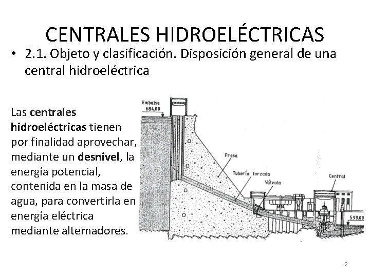 CENTRALES HIDROELÉCTRICAS • 2. 1. Objeto y clasificación. Disposición general de una central hidroeléctrica