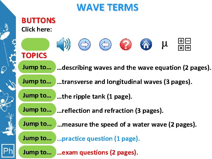 WAVE TERMS BUTTONS Click here: Clicking here will move you to the page. clicking