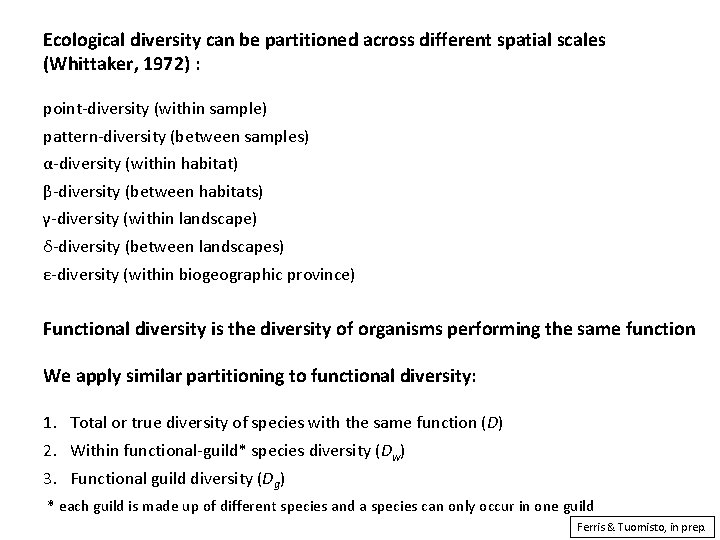 Ecological diversity can be partitioned across different spatial scales (Whittaker, 1972) : point-diversity (within