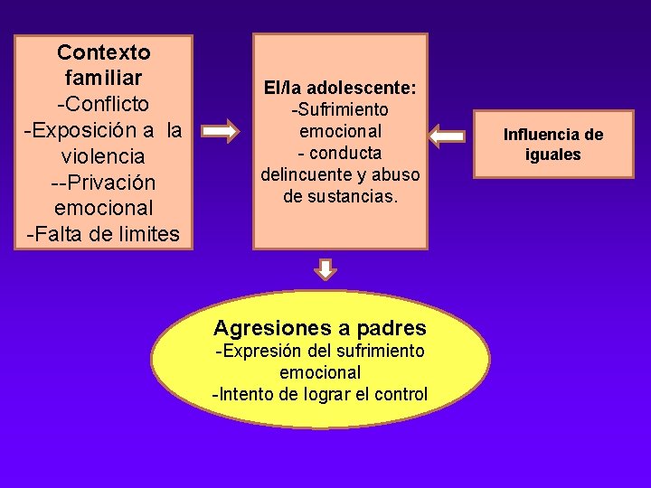 Contexto familiar -Conflicto -Exposición a la violencia --Privación emocional -Falta de limites El/la adolescente: