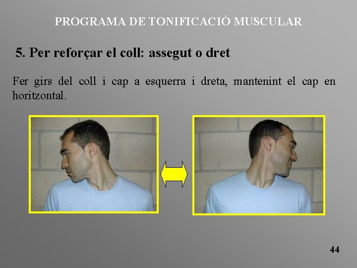 PROGRAMA DE TONIFICACIÓ MUSCULAR 5. Per reforçar el coll: assegut o dret Fer girs