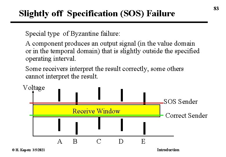 Slightly off Specification (SOS) Failure Special type of Byzantine failure: A component produces an