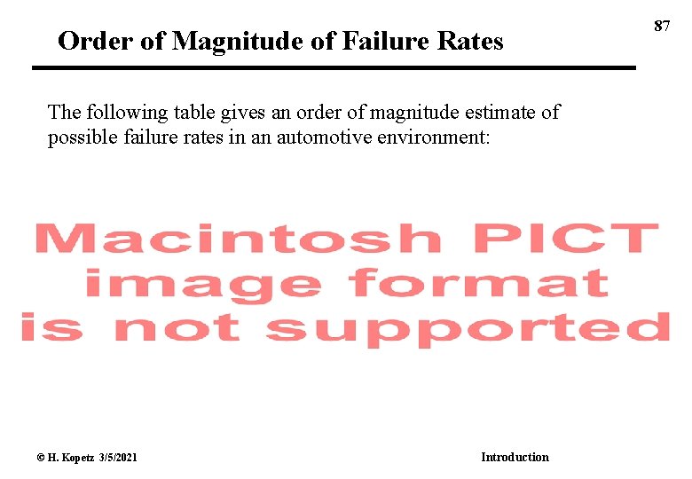 Order of Magnitude of Failure Rates The following table gives an order of magnitude