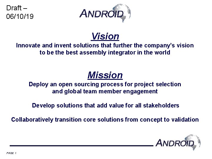 Draft 061019 Vision Innovate and invent solutions that