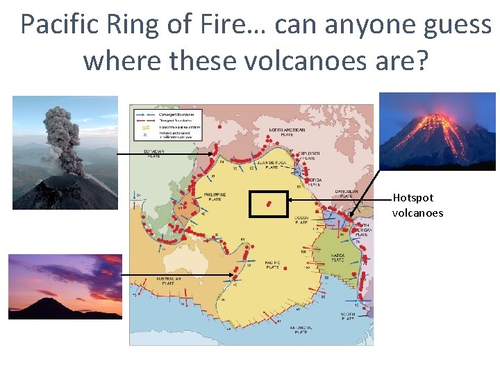 Pacific Ring of Fire… can anyone guess where these volcanoes are? Hotspot volcanoes 