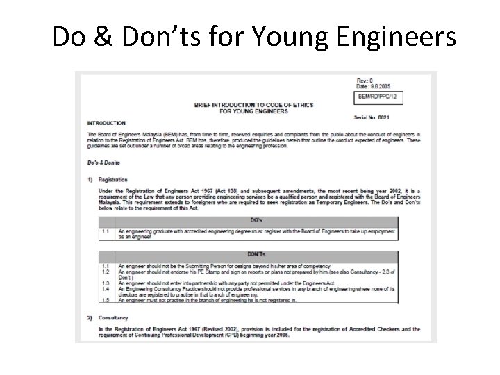 Do & Don’ts for Young Engineers 