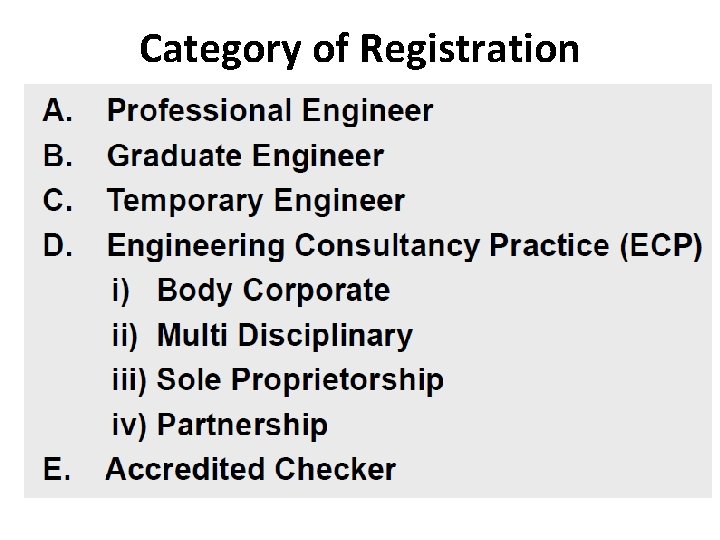 Category of Registration 