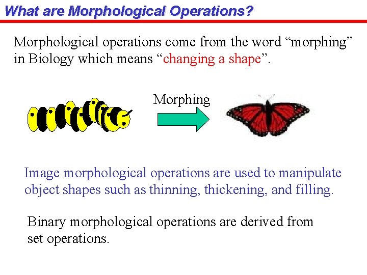 What are Morphological Operations? Morphological operations come from the word “morphing” in Biology which