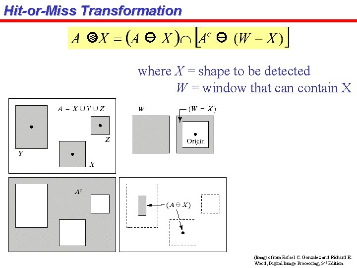 Hit-or-Miss Transformation * where X = shape to be detected W = window that