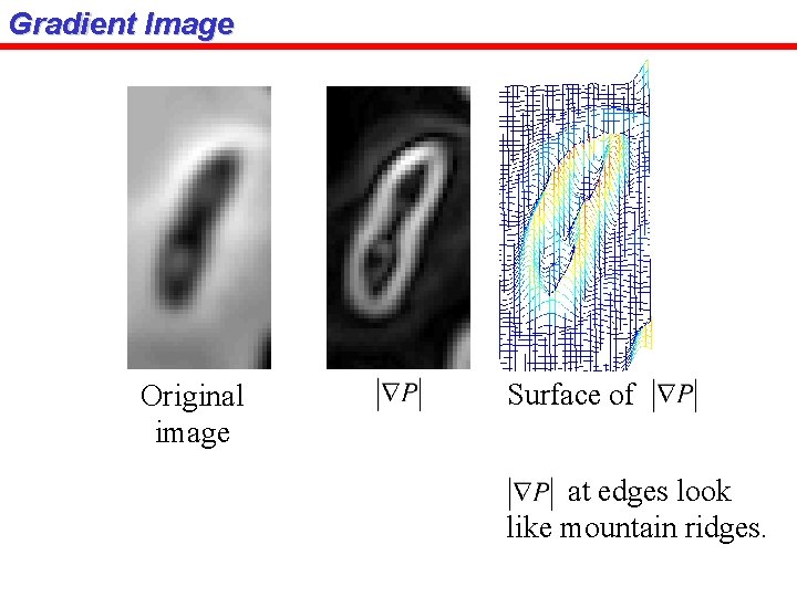 Gradient Image Original image Surface of at edges look like mountain ridges. 