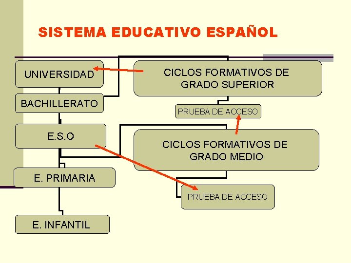 SISTEMA EDUCATIVO ESPAÑOL UNIVERSIDAD BACHILLERATO E. S. O CICLOS FORMATIVOS DE GRADO SUPERIOR PRUEBA