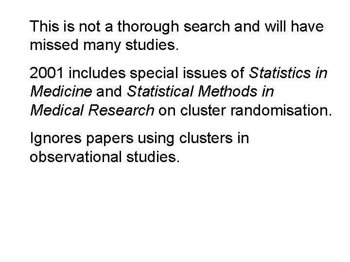 This is not a thorough search and will have missed many studies. 2001 includes