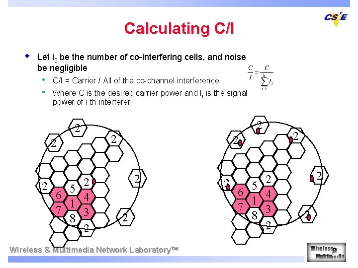 Calculating C/I w Let i 0 be the number of co-interfering cells, and noise