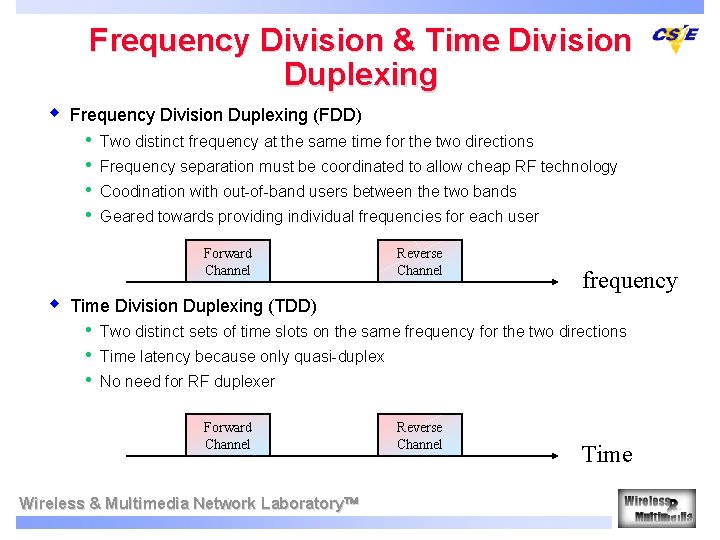 Frequency Division & Time Division Duplexing w Frequency Division Duplexing (FDD) • • Two