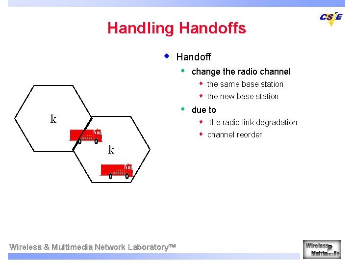 Handling Handoffs w Handoff • change the radio channel s s • k Wireless