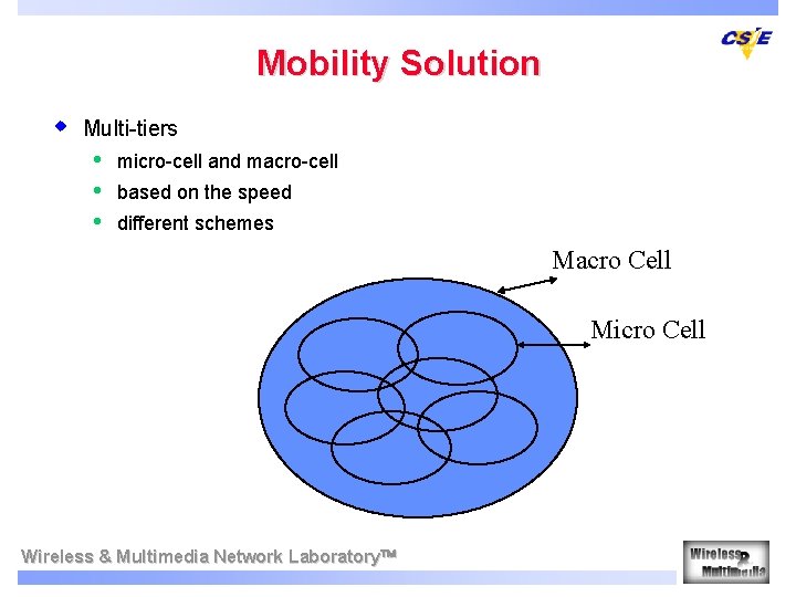 Mobility Solution w Multi-tiers • • • micro-cell and macro-cell based on the speed