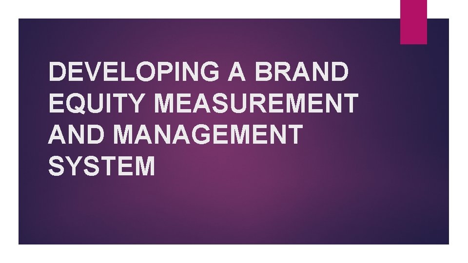 DEVELOPING A BRAND EQUITY MEASUREMENT AND MANAGEMENT SYSTEM 