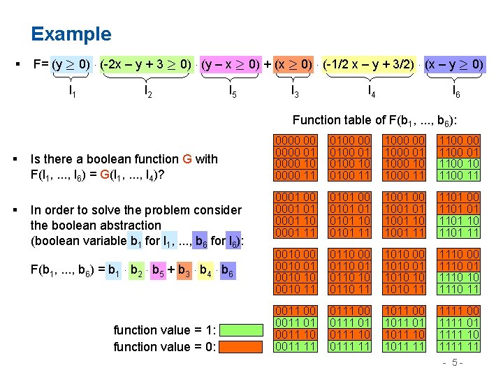 Example § F= (y ¸ 0) ¢ (-2 x – y + 3 ¸