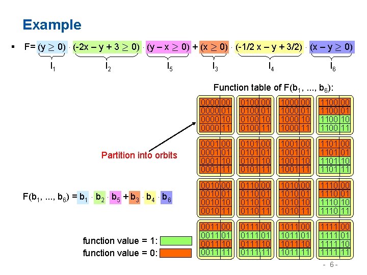Example § F= (y ¸ 0) ¢ (-2 x – y + 3 ¸