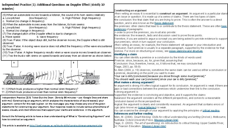 Independent Practice (1): Additional Questions on Doppler Effect (strictly 10 minutes) Constructing an argument