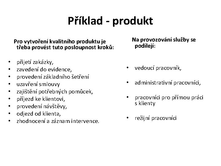 Příklad - produkt Pro vytvoření kvalitního produktu je třeba provést tuto posloupnost kroků: •