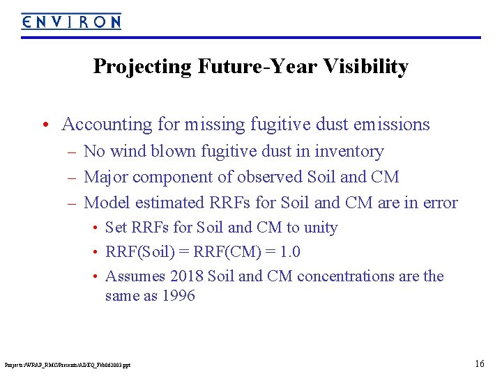 Projecting Future-Year Visibility • Accounting for missing fugitive dust emissions – No wind blown