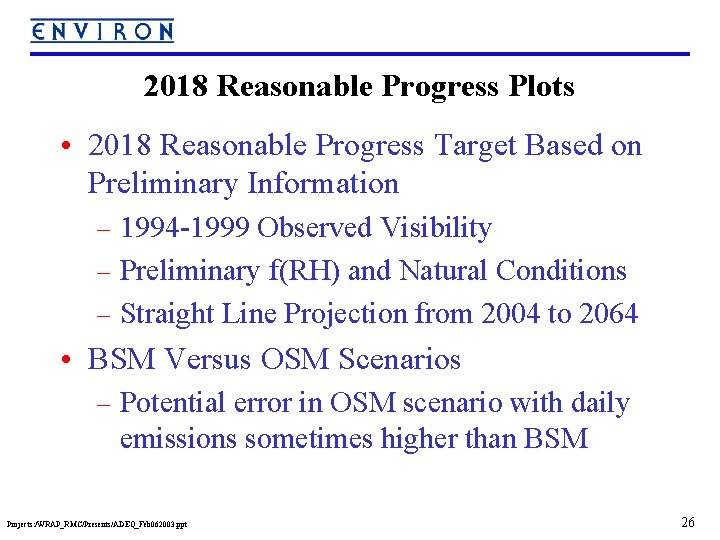 2018 Reasonable Progress Plots • 2018 Reasonable Progress Target Based on Preliminary Information –