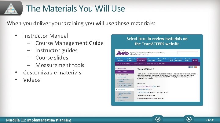 The Materials You Will Use When you deliver your training you will use these