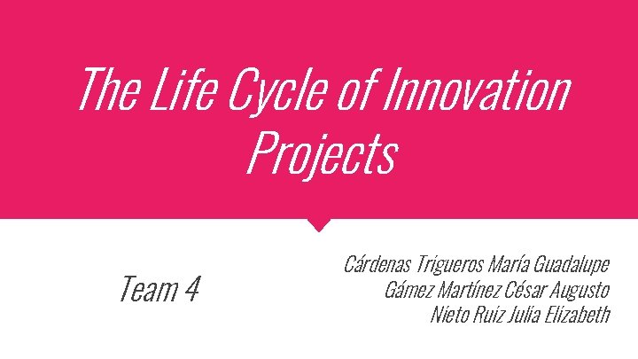 The Life Cycle of Innovation Projects Team 4 Cárdenas Trigueros María Guadalupe Gámez Martínez