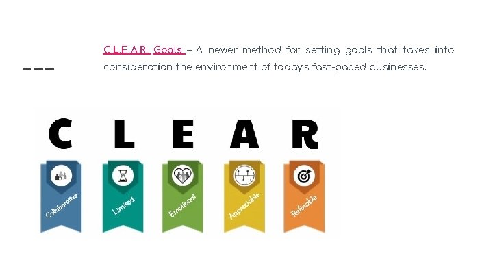 C. L. E. A. R. Goals – A newer method for setting goals that