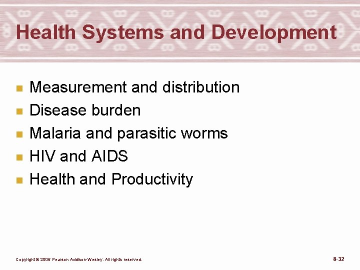 Health Systems and Development n n n Measurement and distribution Disease burden Malaria and
