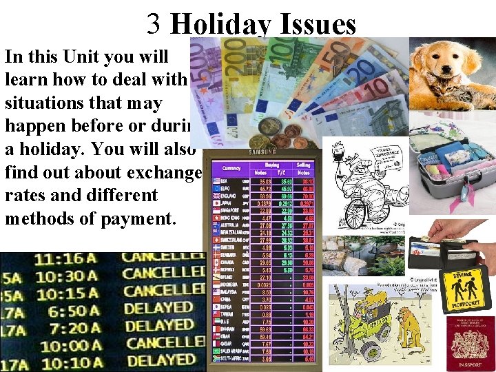 3 Holiday Issues In this Unit you will learn how to deal with situations