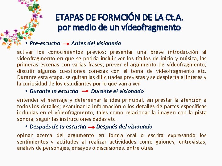 ETAPAS DE FORMCIÓN DE LA Ct. A. por medio de un vídeofragmento • Pre-escucha ETAPAS DE FORMCIÓN DE LA Ct. A. por medio de un vídeofragmento • Pre-escucha