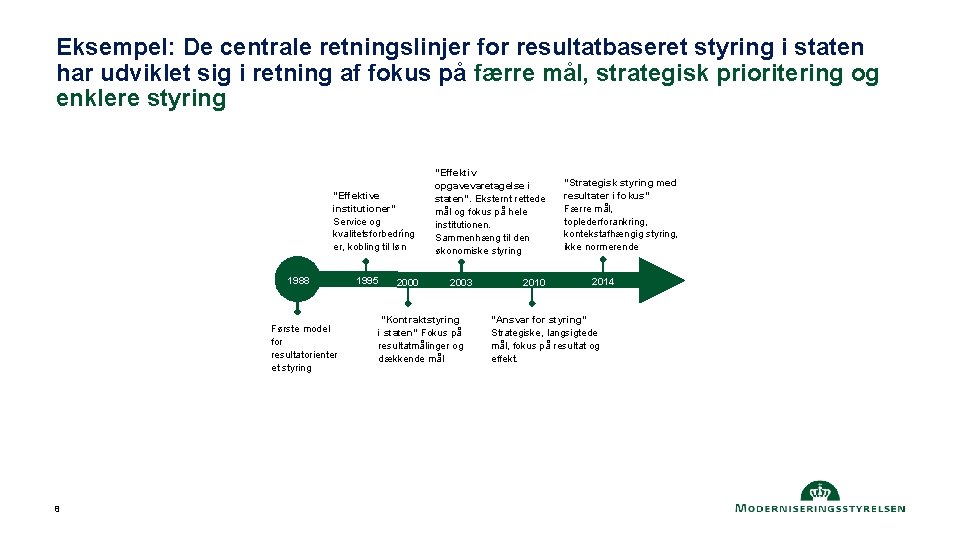 Eksempel: De centrale retningslinjer for resultatbaseret styring i staten har udviklet sig i retning