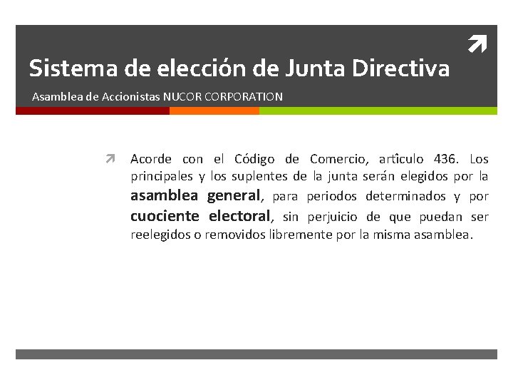 Sistema de elección de Junta Directiva Asamblea de Accionistas NUCOR CORPORATION Acorde con el