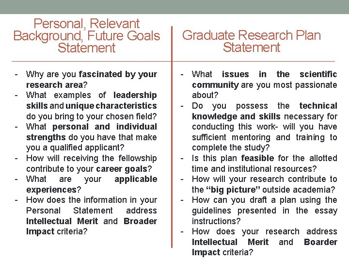 Personal, Relevant Background, Future Goals Statement - Why are you fascinated by your research