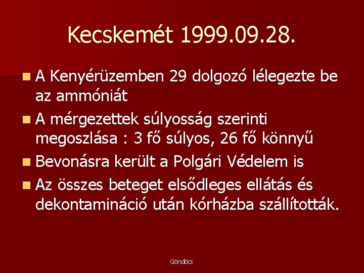 Kecskemét 1999. 09. 28. n. A Kenyérüzemben 29 dolgozó lélegezte be az ammóniát n