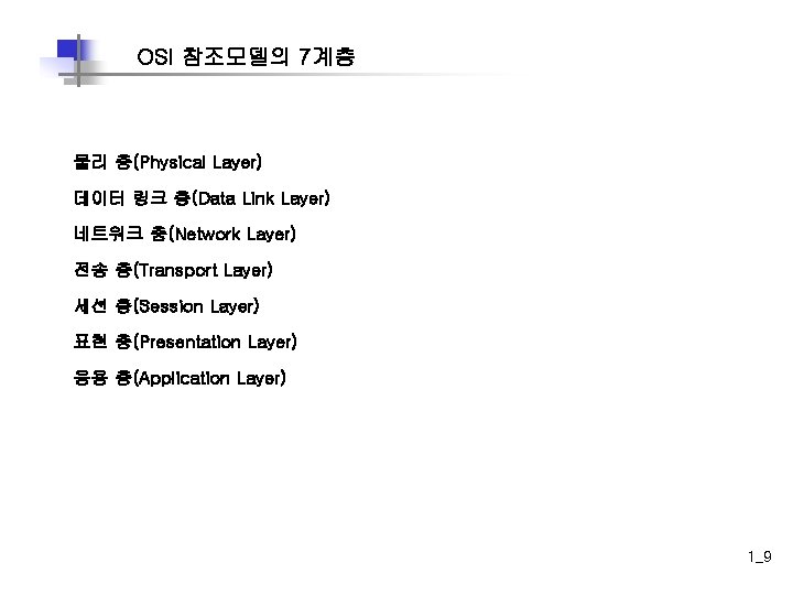 OSI 참조모델의 7계층 물리 층(Physical Layer) 데이터 링크 층(Data Link Layer) 네트워크 층(Network Layer)