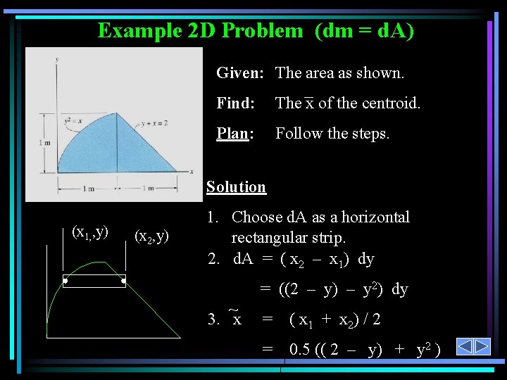 Example 2 D Problem (dm = d. A) Given: The area as shown. Find: