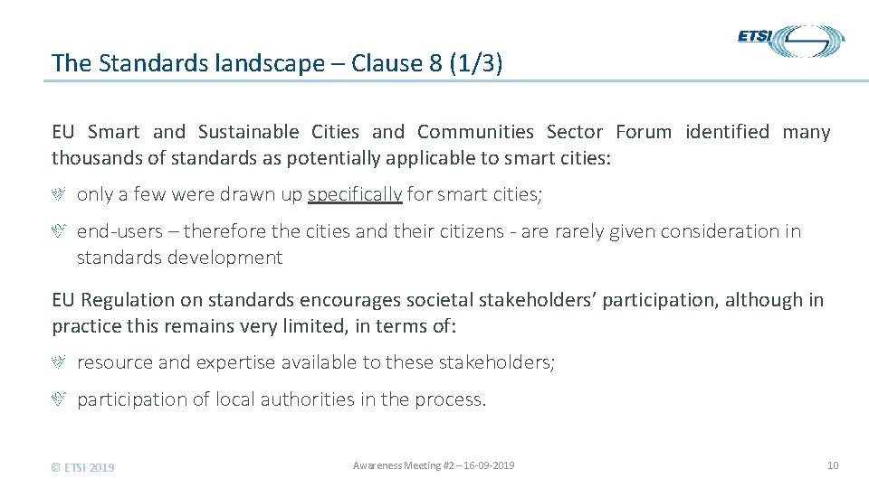The Standards landscape – Clause 8 (1/3) EU Smart and Sustainable Cities and Communities