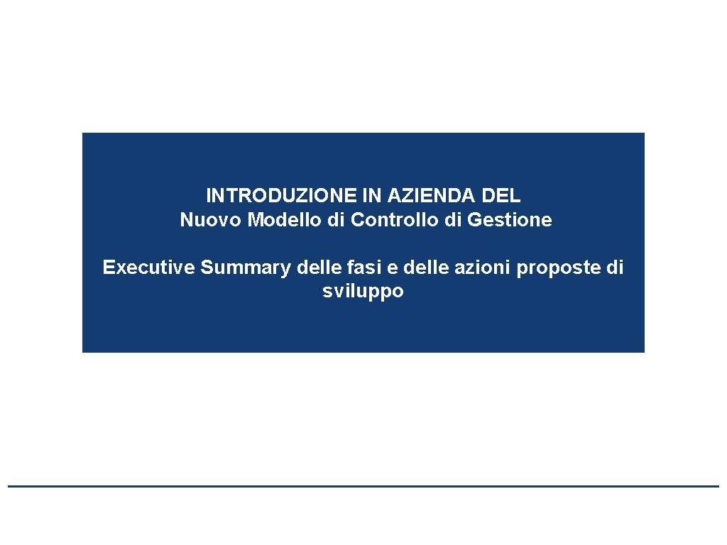 INTRODUZIONE IN AZIENDA DEL Nuovo Modello di Controllo di Gestione Executive Summary delle fasi