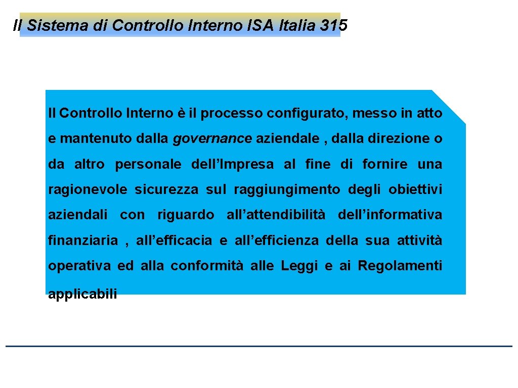 Il Sistema di Controllo Interno ISA Italia 315 Il Controllo Interno è il processo
