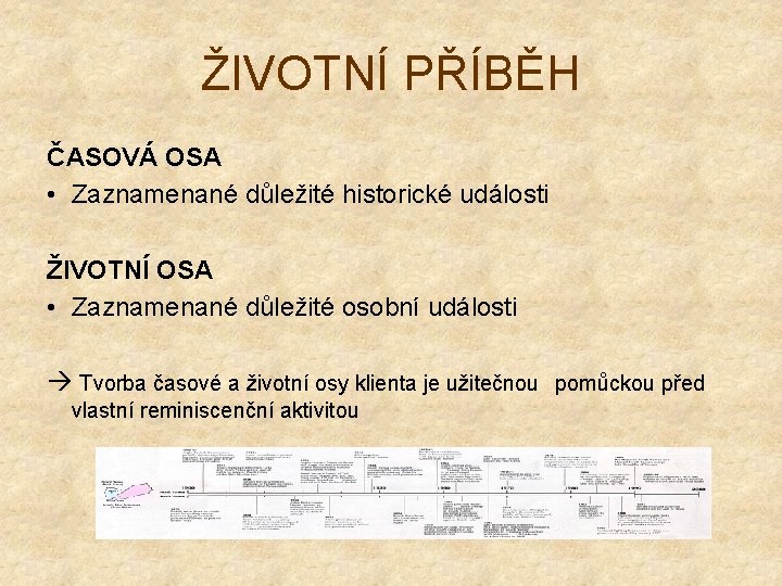 ŽIVOTNÍ PŘÍBĚH ČASOVÁ OSA • Zaznamenané důležité historické události ŽIVOTNÍ OSA • Zaznamenané důležité