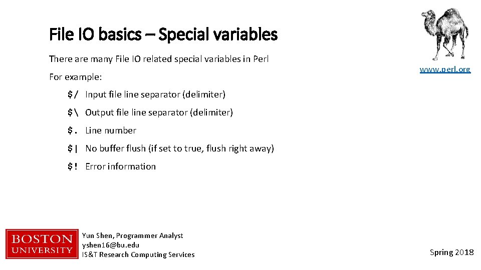File IO basics – Special variables There are many File IO related special variables