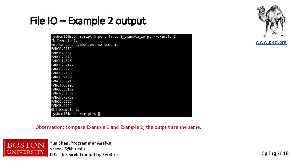 File IO – Example 2 output www. perl. org Observation: compare Example 1 and