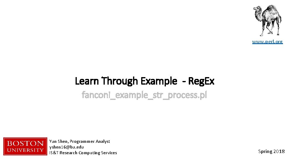 www. perl. org Learn Through Example - Reg. Ex fanconi_example_str_process. pl Yun Shen, Programmer